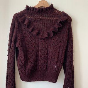 Zara burgundy ruffle knit sweater long sleeve NWT